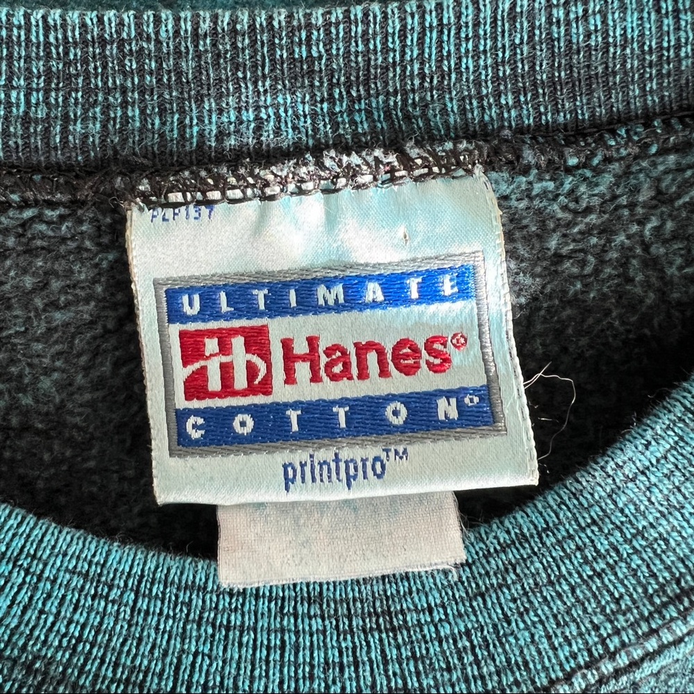 Vintage Hanes Sea Turtle Pullover Sweatshirt Feathers Tribal Turquoise/B… - Picture 8 of 8